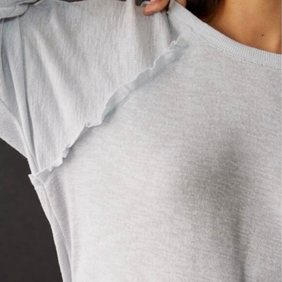 Pilcro Anthropologie Ruffled Raglan Thermal Top Cool Grey Oversized XL - Picture 4 of 14